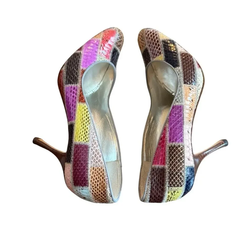 Dolce & Gabbana Python Snake Patchwork Pumps Stiletto Heel EU 37 US 7